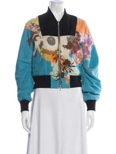 Pre-owned Dries Van Noten 2017 Floral Print Bomber Jacket In Blue