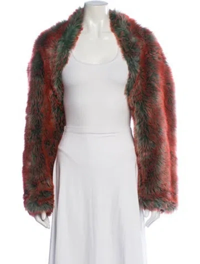 Pre-owned Dries Van Noten 2017 Patterned Faux Fur Jacket In Red