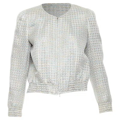 Dries Van Noten 2017 Silver Multicolor Geometric Jacquard Crop Jacket Fr40 L In Gray