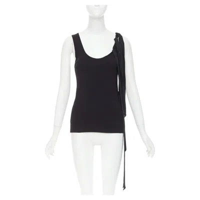 Pre-owned Dries Van Noten 2020 Black Ribbed Cotton Long Ribbon Shoulder Tank Top M