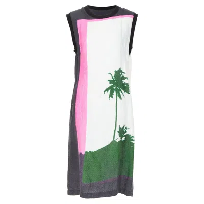 Dries Van Noten 2020 Len Lye Linen Blend Palm Tree Print Shift Dress Fr38 M In Pink