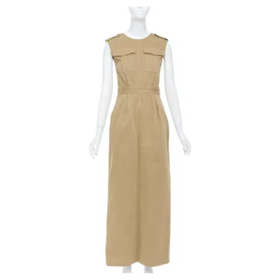Pre-owned Dries Van Noten 2020 Runway Utility Pocket Shoulder Epaulet Maxi Dress Fr36 S In Beige