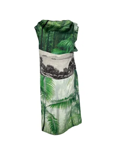 Pre-owned Dries Van Noten 2021 Palm-print Midi Dress In Green