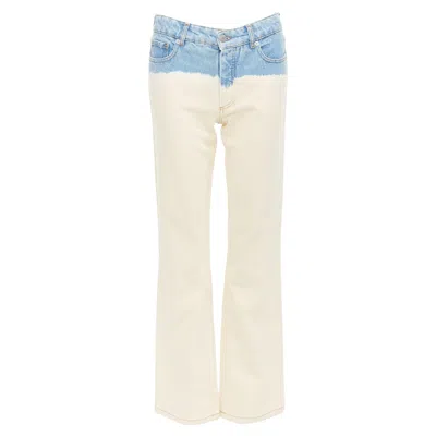 Pre-owned Dries Van Noten 2023 Cream Blue Ombre Dip Dye Mid Waist Wide Jeans 27"2 In White