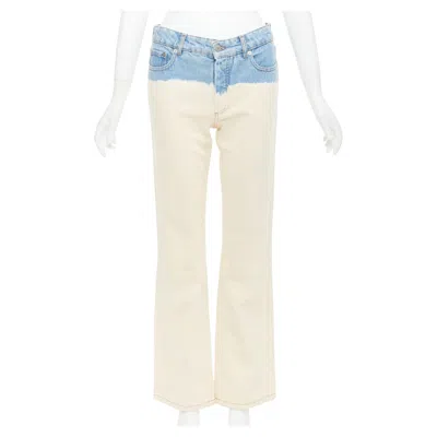 Pre-owned Dries Van Noten 2023 Cream Blue Ombre Dip Dye Mid Waist Wide Jeans 27"2 In White