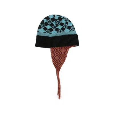 Dries Van Noten 4707 Geometric Knitted Wool Winter Hat In Blue