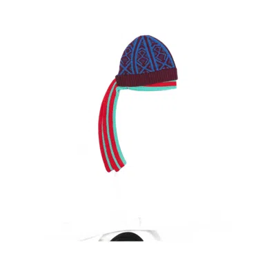 Dries Van Noten 4761 Geometric-patterned Knit Baseball Cap In Blue