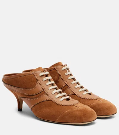 Dries Van Noten 65 Leather-trimmed Suede Mules In Brown