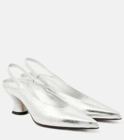 Dries Van Noten Pointed Toe Slingback Pump In Silver