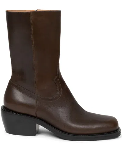 Dries Van Noten 65mm Leather Boots In Brown