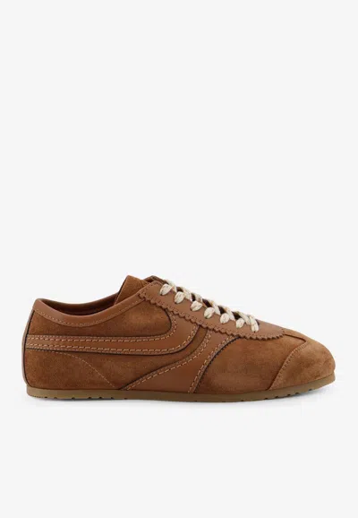 Dries Van Noten 70s Marathon Spirit Suede Low-top Sneakers In Brown