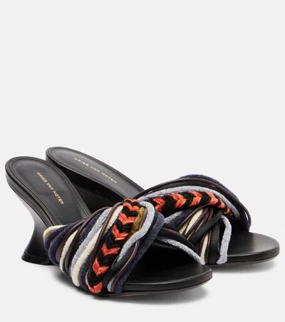 Dries Van Noten 75 Braided Wedge Mules In Black