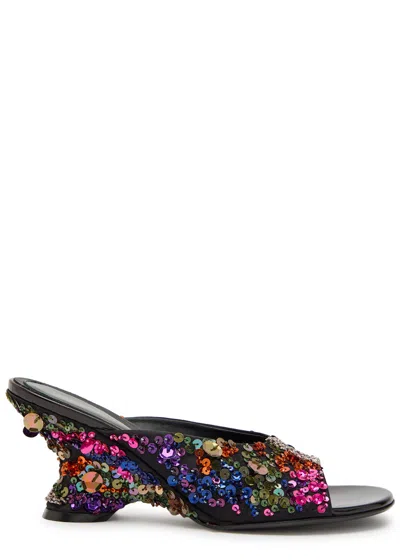 Dries Van Noten 75 Embellished Satin Mules In Multi