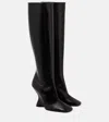 Dries Van Noten Black Leather Wedge Tall Boots In Black