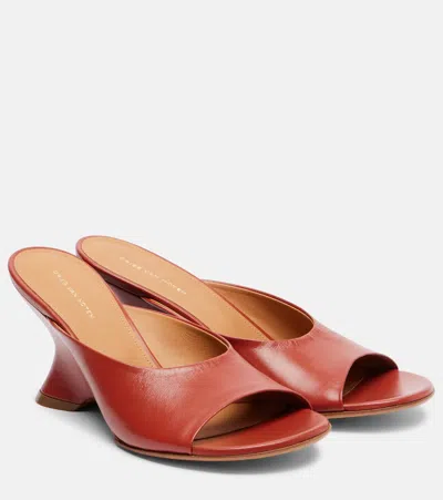 Dries Van Noten 75 Leather Wedge Mules In Orange
