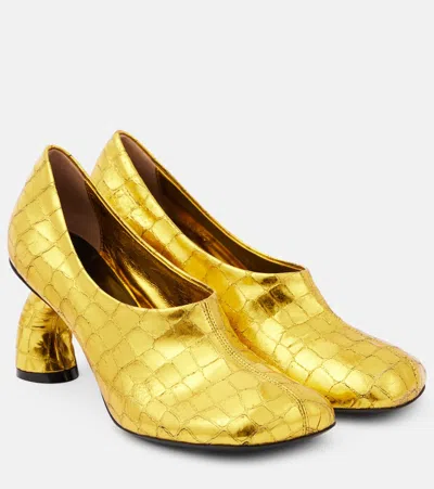 Dries Van Noten 75 Metallic Leather Pumps In Gold