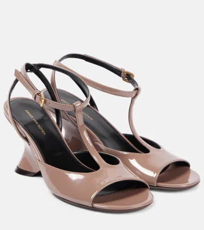 Dries Van Noten Wedge-sandalen 75 Aus Lackleder In Braun