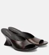 Dries Van Noten 75 Snake-effect Leather Wedge Mules In Brown