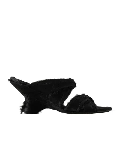 DRIES VAN NOTEN 75MM PONY-HAIR SCULPTED-HEEL SANDALS