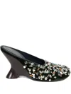 Dries Van Noten Gemstone Embellished Velvet Wedge Mules In Black
