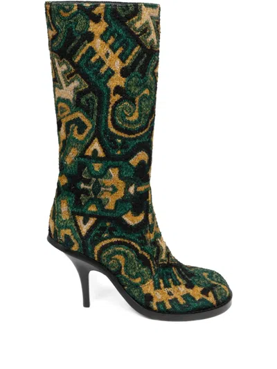 Dries Van Noten 90mm Jacquard Round-toe Boots In Green