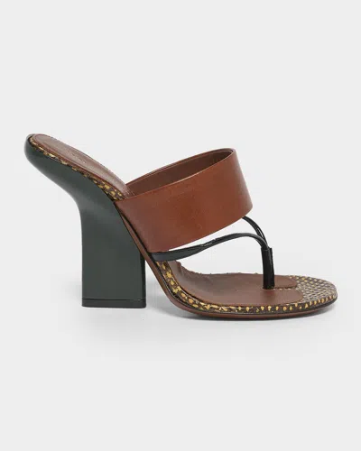 Dries Van Noten 90mm Mixed Leather Curved-heel Thong Sandals In Brown