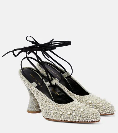 Dries Van Noten Pearl-embellished Jacquard Pumps In Silver