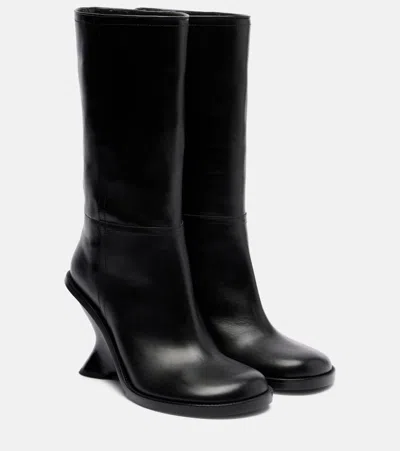 Dries Van Noten 95 Leather Wedge Knee-high Boots In Black