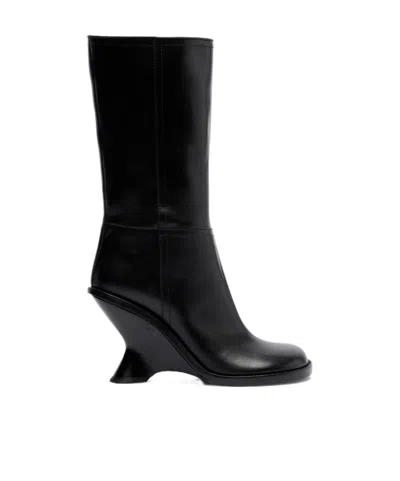 Dries Van Noten 95 Leather Wedge Knee-high Boots In Black
