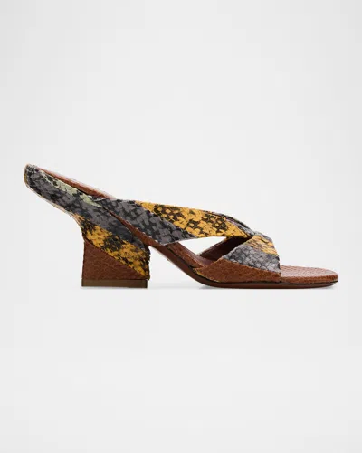 Dries Van Noten 95mm Snakeskin-embossed Leather Mules In Animal Print