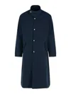 Dries Van Noten 'rannon' Long Length Coat With High Collar And Side Pockets In Dark Blue