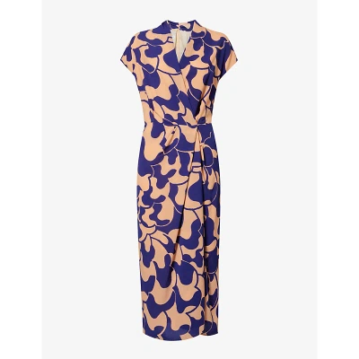 Dries Van Noten Womens Purple Abstract-pattern V-neck Stretch-woven Midi Dress