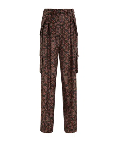 Dries Van Noten Abstract-print Silk Cargo Pants In Brown