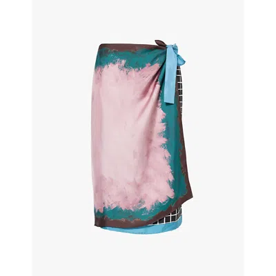 Dries Van Noten Womens Dessin B Abstract-print Wrap-front Silk Midi Skirt