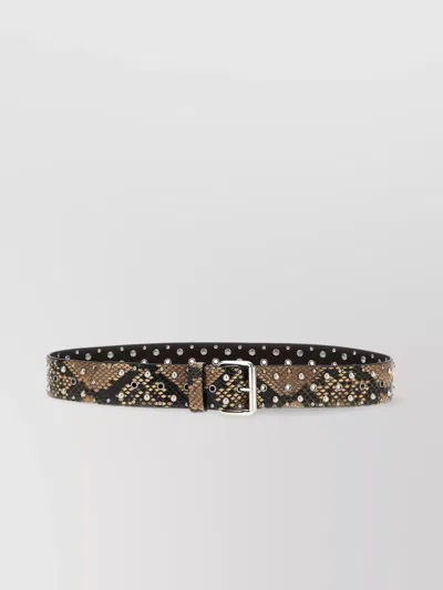 Dries Van Noten Adjustable Snake Print Studded Belt In Brown