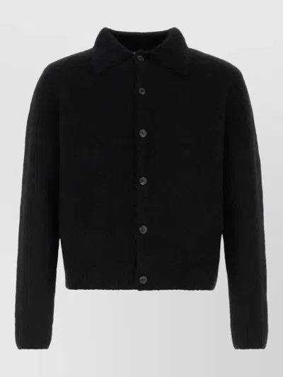 Dries Van Noten Alpaca Blend Moro Cropped Collared Cardigan In Black