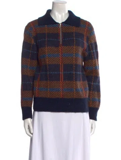 Pre-owned Dries Van Noten Alpaca Plaid Print Sweater In Blue
