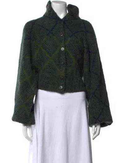 Pre-owned Dries Van Noten Alpaca Plaid Print Sweater In Green