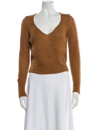 Pre-owned Dries Van Noten Alpaca V-neck Sweater In Brown