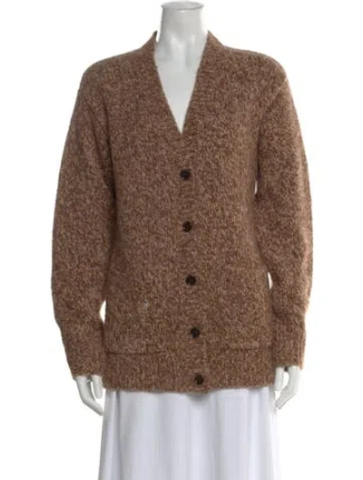 Pre-owned Dries Van Noten Alpaca V-neck Sweater In Brown