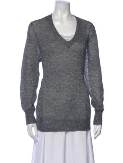 Pre-owned Dries Van Noten Alpaca V-neck Sweater In Gray