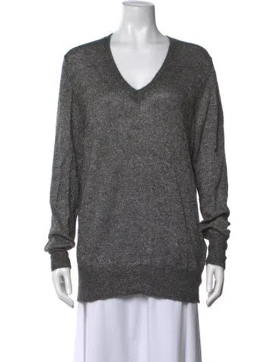 Pre-owned Dries Van Noten Alpaca V-neck Sweater In Gray