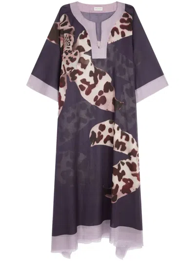 Dries Van Noten Animal-print Cotton Midi Dress In Purple