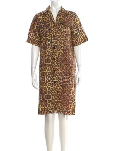 Pre-owned Dries Van Noten Animal Print Knee-length Dress In Yellow