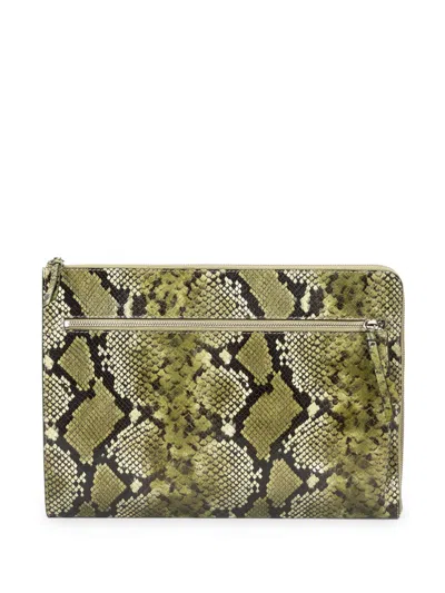 Dries Van Noten Animal-print Leather Laptop Case In Green