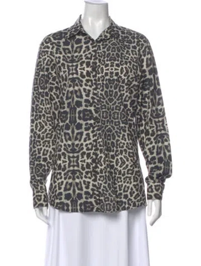 Pre-owned Dries Van Noten Animal Print Long Sleeve Blouse In Black