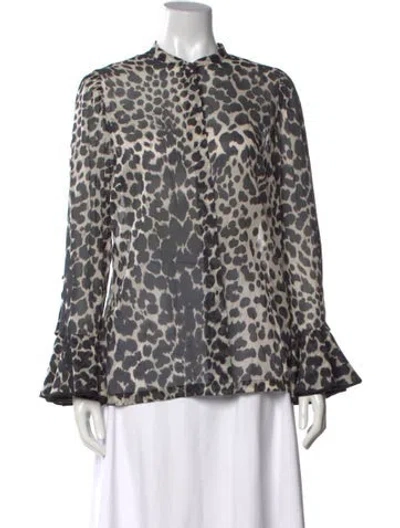 Pre-owned Dries Van Noten Animal Print Long Sleeve Blouse In Black