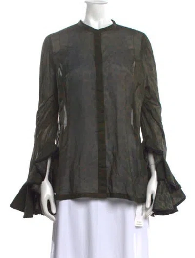 Pre-owned Dries Van Noten Animal Print Long Sleeve Blouse In Green