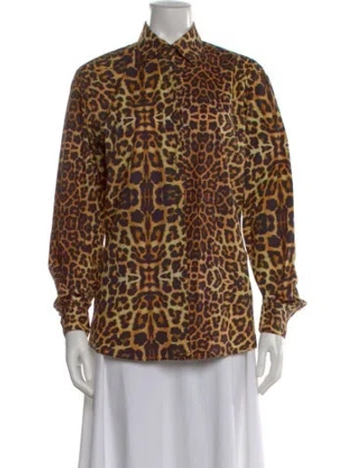 Pre-owned Dries Van Noten Animal Print Long Sleeve Blouse In Neutral