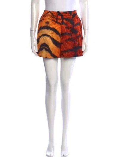 Pre-owned Dries Van Noten Animal Print Mini Shorts In Orange